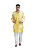 Yellow Kurta Set with Yellow Silk Jacket